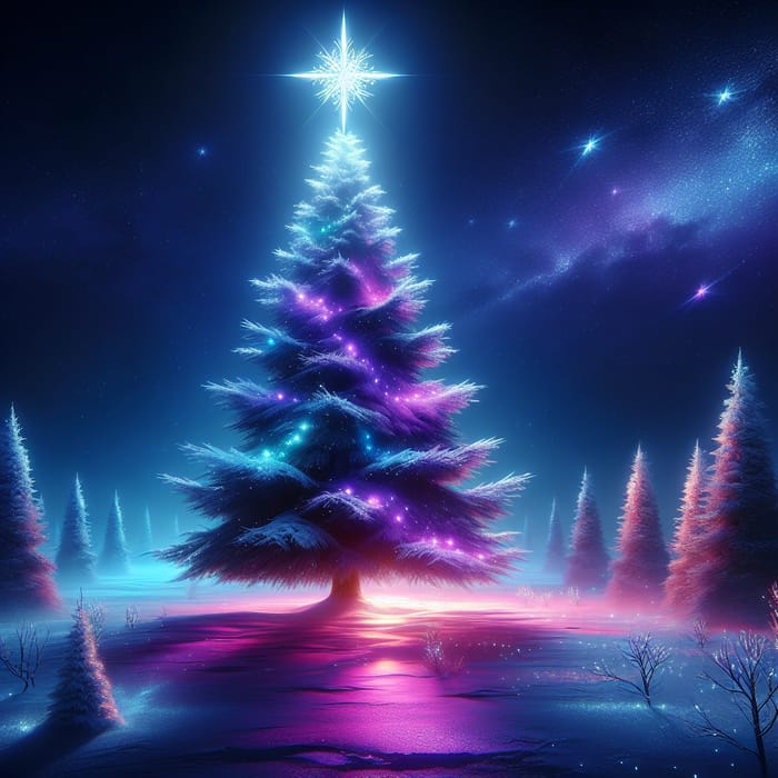 Majestic Christmas Tree with Radiant Star and Magical Neon Lights