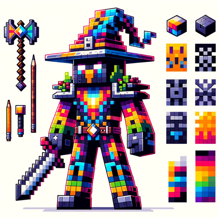 Unique Minecraft Skin Design | Blocky Pixelated Wizard with Axe