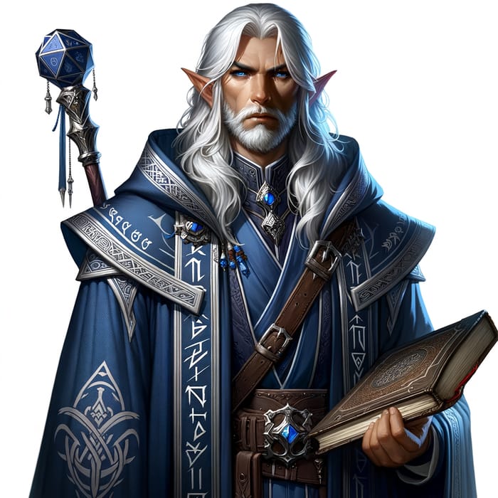 Male Elf Wizard in Deep Blue Robe: Powerful Magic Art