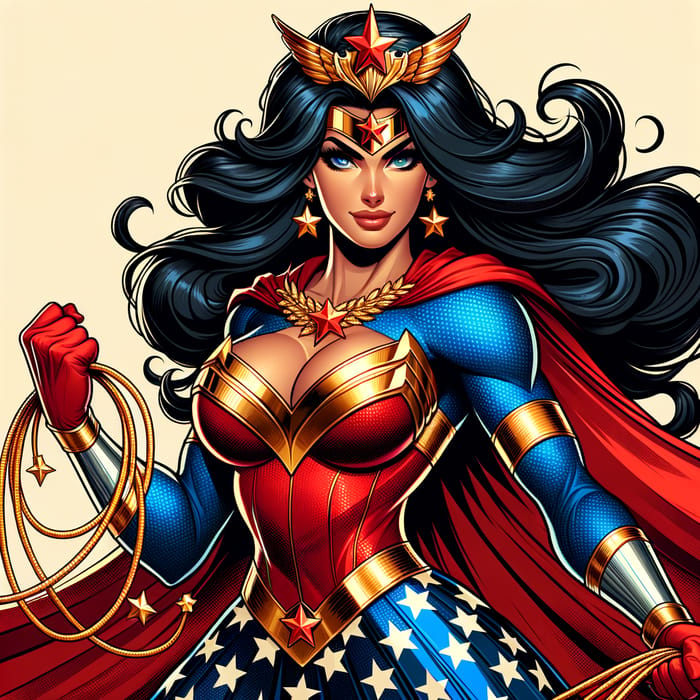Wonder Woman: The Powerful Superheroine in Red & Blue Costume