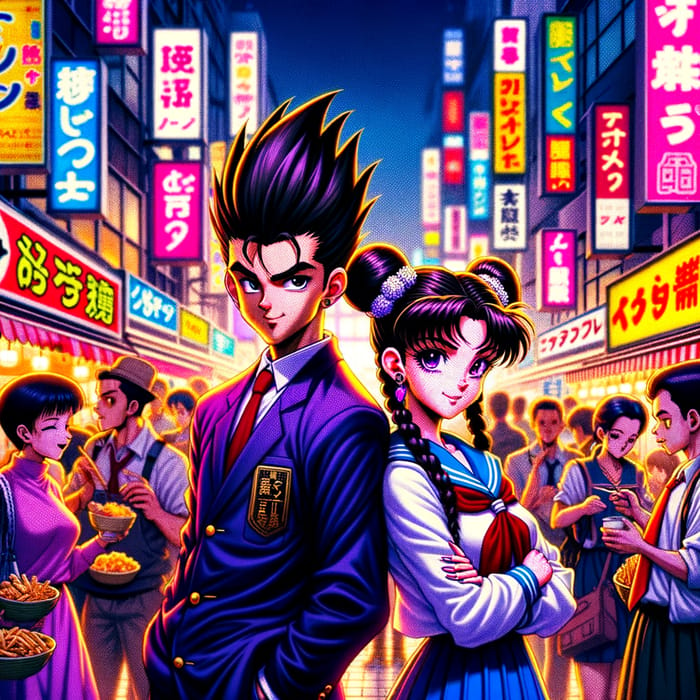 Quintessential 90s Anime Scene Featuring Hispanic Male & Asian Female