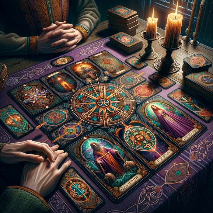Mystical Tarot Card Reading Scene | Intriguing Table Spread
