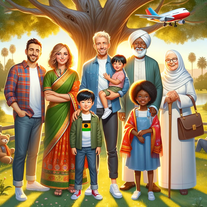 Colorful Multicultural Family Portrait | Unity & Love in Park Setting