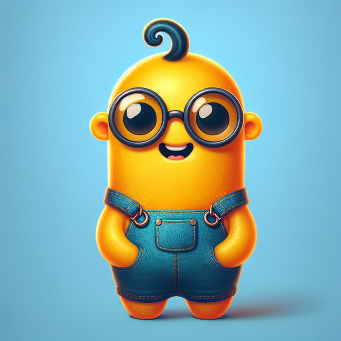 Cute Minion Cartoon Character in Denim Overalls & Goggles