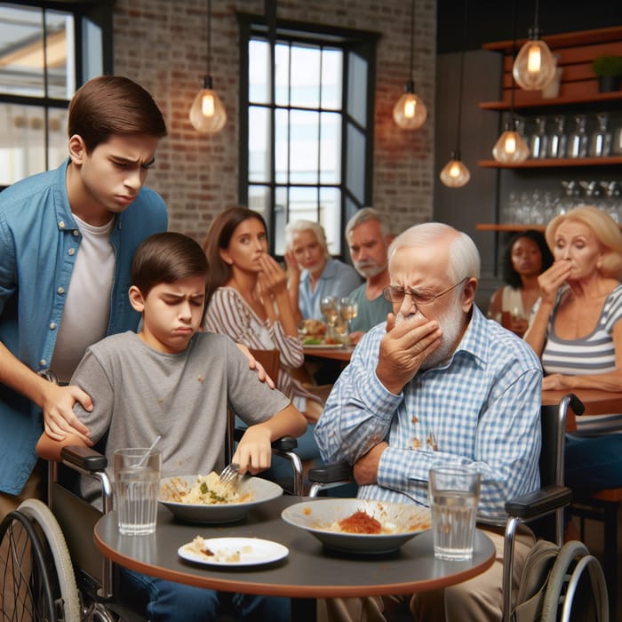 Father-Son Restaurant Outing: Emotional Scene Unfolds