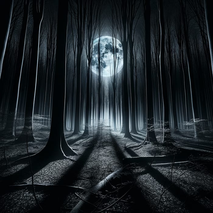 Serenade of the Night: Enchanted Dark Forest with Full Moon Glow