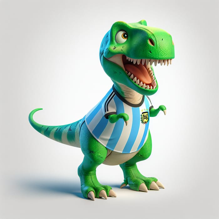 Vibrant Green T-Rex Cheering in Argentina Football Jersey