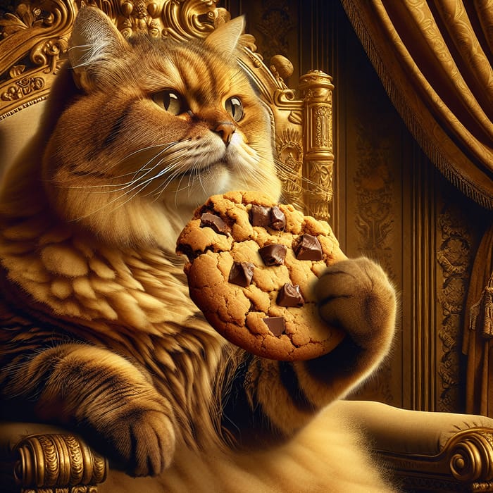 Majestic Cat Indulging in Royal Cookie | The King of the World