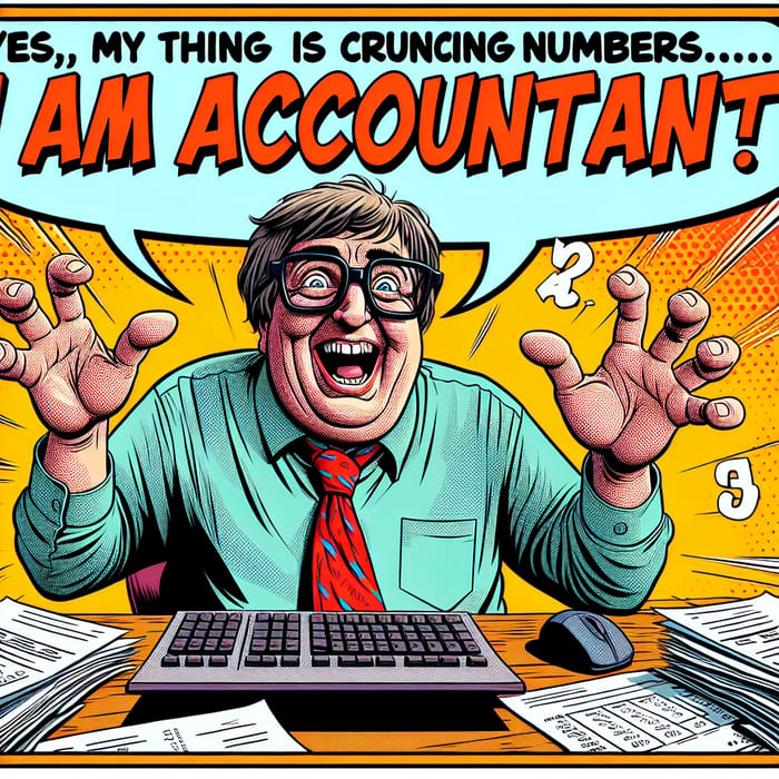 Humorous 3D Accountant Comic Illustration for Tee Shirt Design