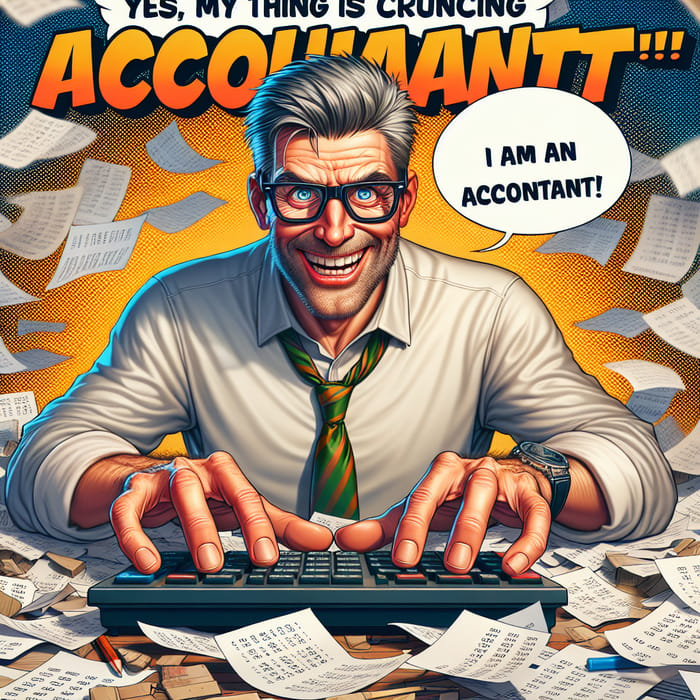Vibrant 3D Render: Playful Accountant at Chaotic Desk