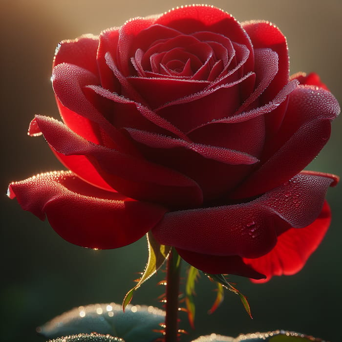 Beautiful Red Rose with Dew Drops - Captivating Close-up Shot