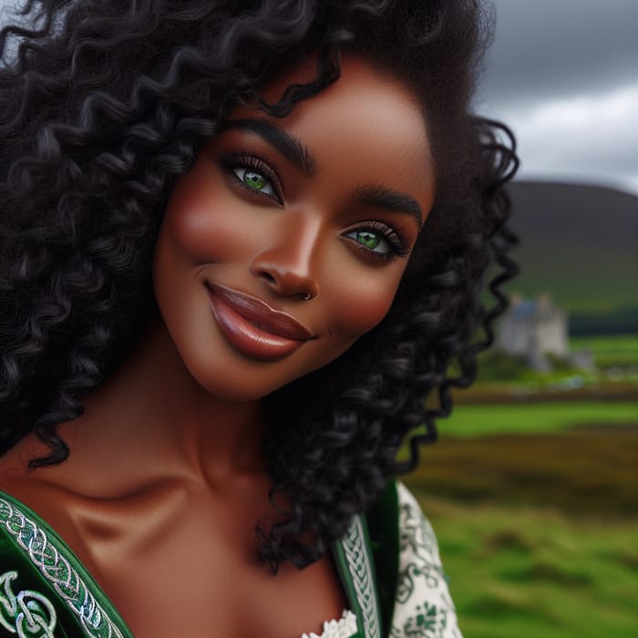 Beautiful Black Irish Woman - Traditional Celtic Beauty Enhanced by Irish Countryside