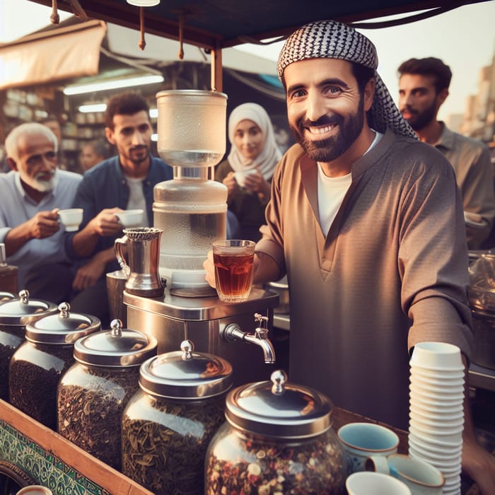 Exotic Tea Seller in Lively Market | Fresh Brewed Tea & Friendly Conversations