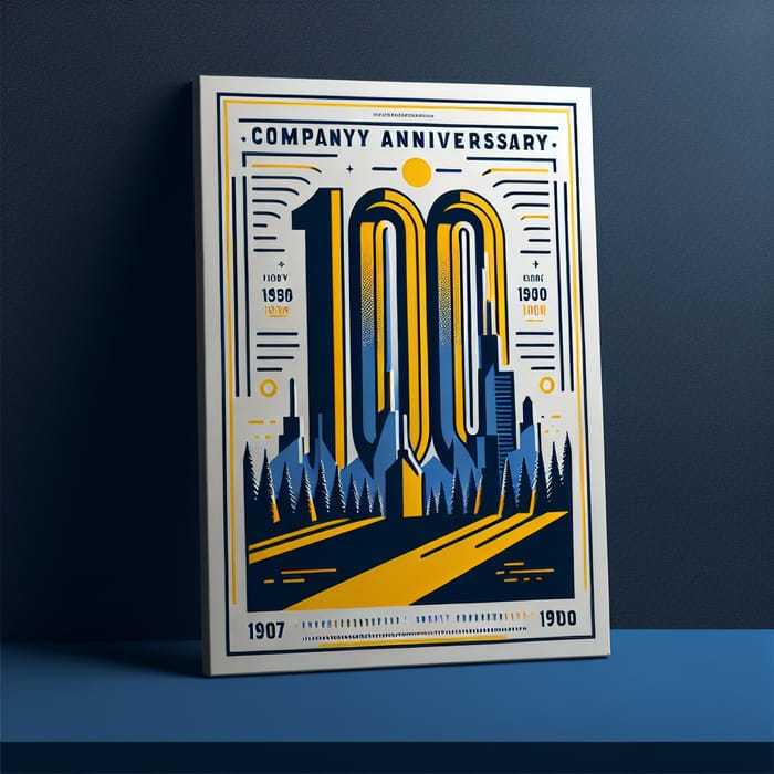 100th Anniversary Company Poster in Blue and Yellow with Textured Design