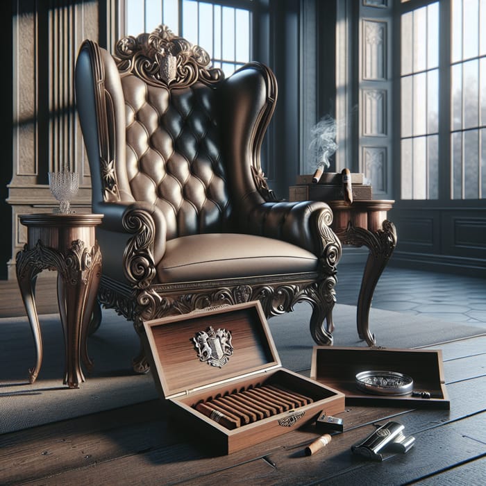 Regal High Back Accent Chair & Sophisticated Cigar Display