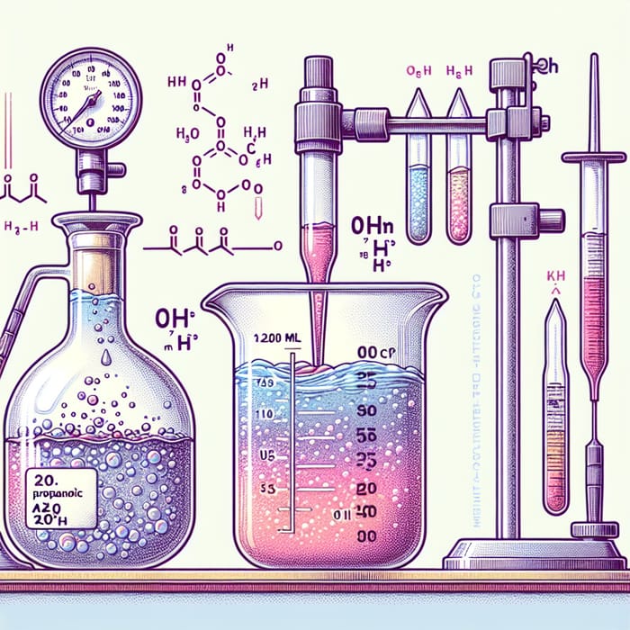 Propanoic Acid Titration with KOH: pH Calculation - 50mL Volume