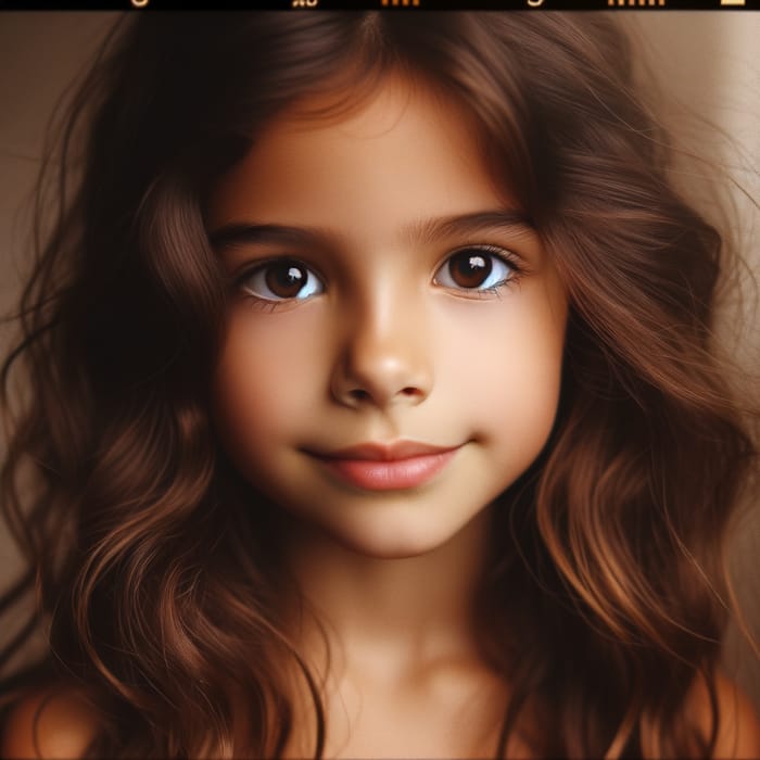 Innocent and Playful 9-Year-Old Hispanic Girl with Brown Wavy Hair | Soft Focus Vintage Style