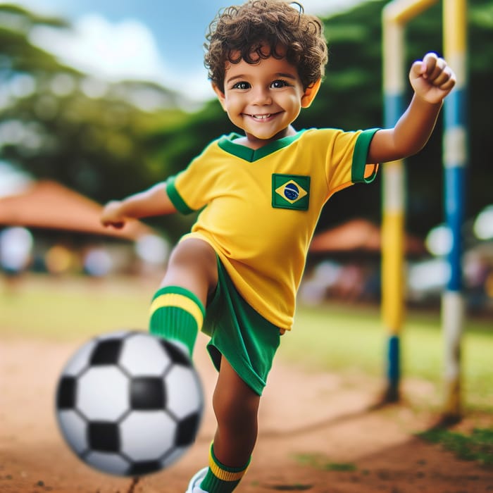 Vibrant Scene: Young Brazilian Football Player in Action