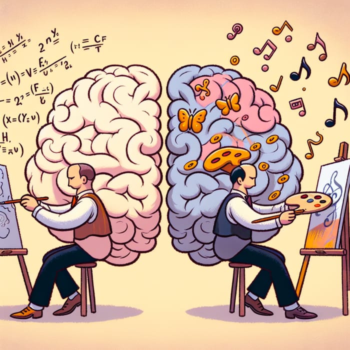 Left Brain vs. Right Brain: Analytical vs. Creative, Cartoonish Vintage  Art, AI Art Generator
