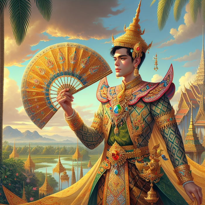 Elegant South Asian Man in Traditional Thai Costume