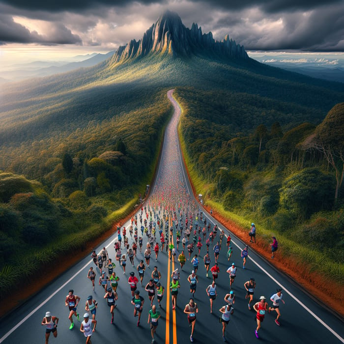 Long Distance Running Race on Road to Doi Inthanon Peak
