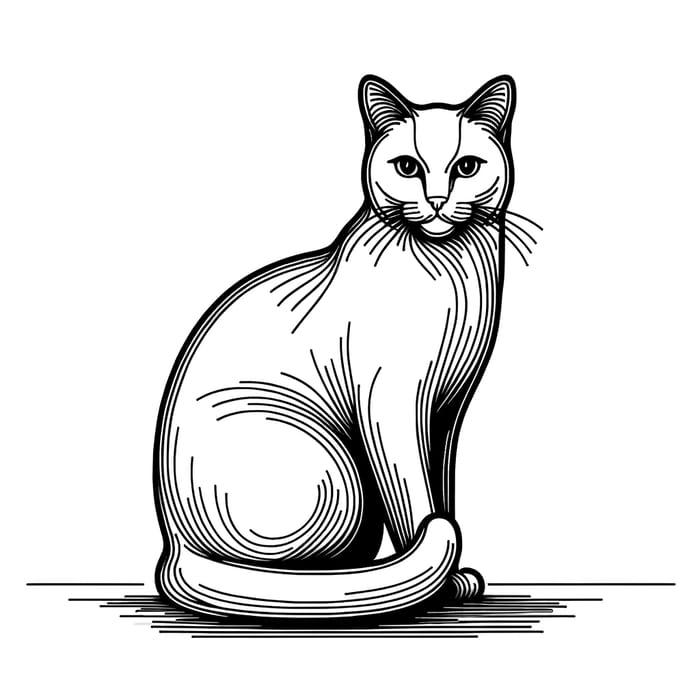 Linear Black and White Cat Drawing