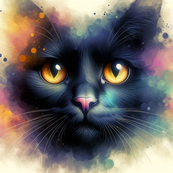 Majestic Black Cat Watercolor: Enigmatic Aura & Vibrant Colors