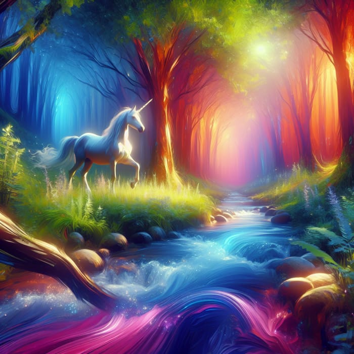Mystical Forest Unicorn Scene | Vibrant Digital Artwork