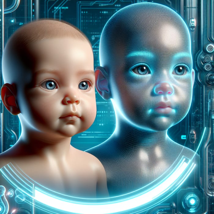 Realistic Baby Boy & Girl Faces in Futuristic Environment with Advanced Technology
