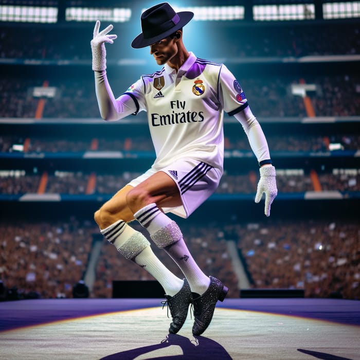 Michael Jackson Impersonator in Real Madrid Gear Moonwalking on Stage
