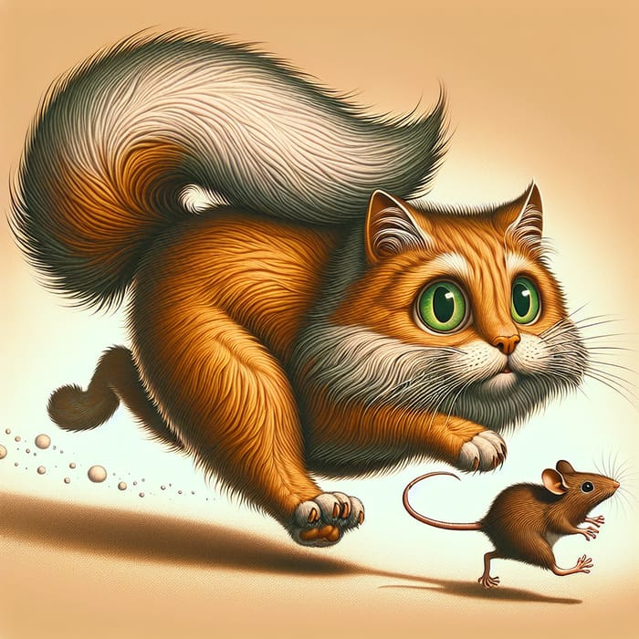Cat Escaping from Brave Mouse: An Eccentric Animal Kingdom Scene