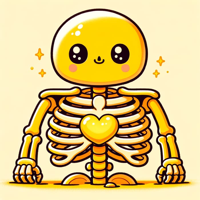Pastel Yellow Skeleton with Bright Heart | Unique Cartoon Character