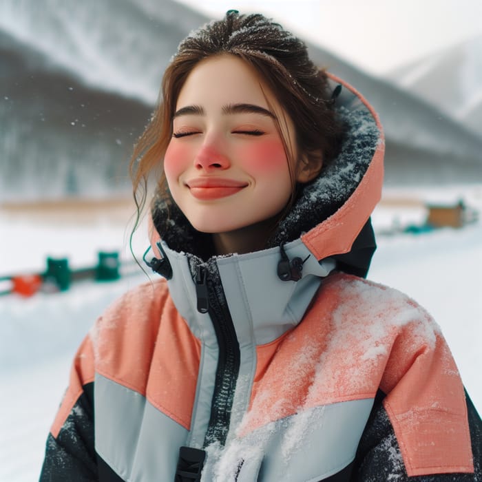 Young Woman Snow in Tanga Winter Scene