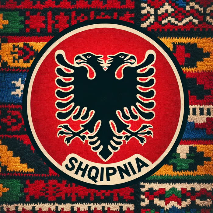 Eagle Symbol Artistic Rendition on Traditional Albanian Rug
