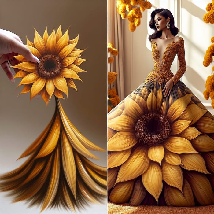 Sunflower Petals Long Gown - Floral Elegance & Grace