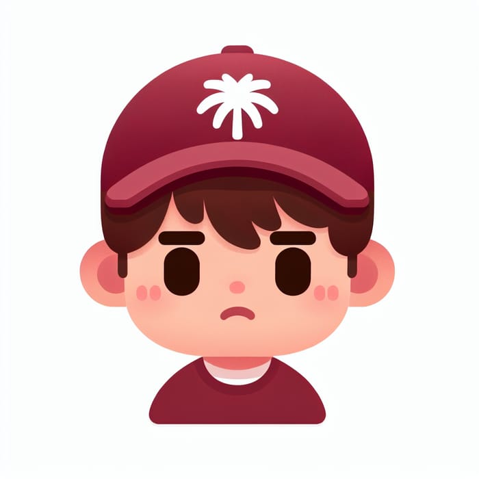 Boy with Brown Hair and Wine-Colored Cap with White Palm Tree Design