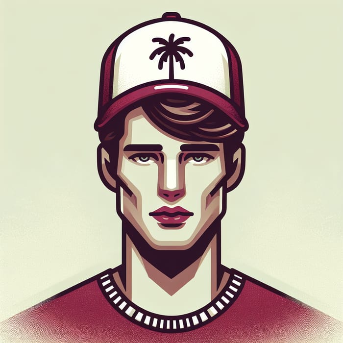 Male with Brunette Hair and Garnet & White Cap with Palm Tree