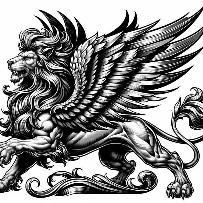 Majestic Griffin Tattoo Design - Envision Robust Silver Lion Body & Golden Eagle Wings