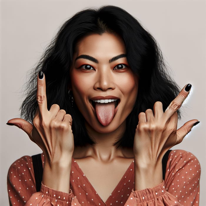 Defiant Woman with Black Hair Showing Middle Fingers