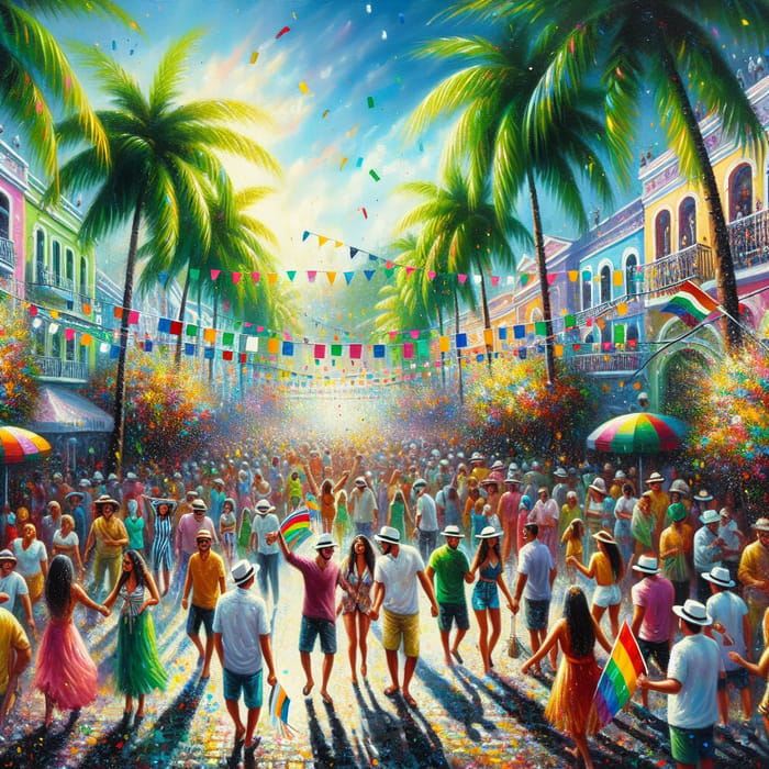 Colorful Palm Trees & Festive Celebrations: Street Festival Scene