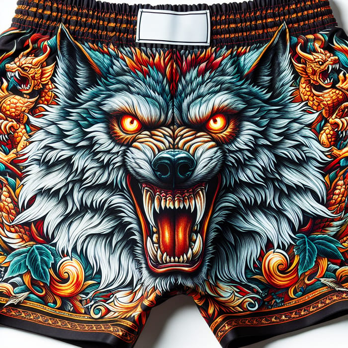 Vibrant Muay Thai Trunks with Wolf Motif