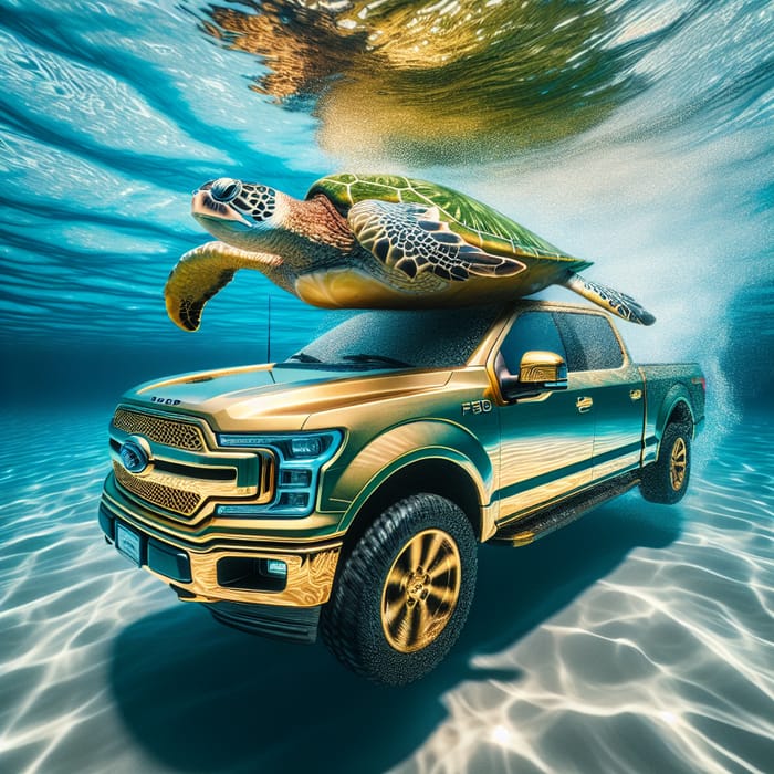 Majestic Sea Turtle Driving a Gold F150