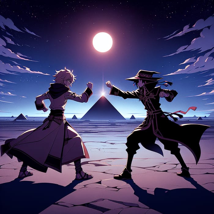 Anime-Style Duel Art in Night Desert | Epic Battle Scene