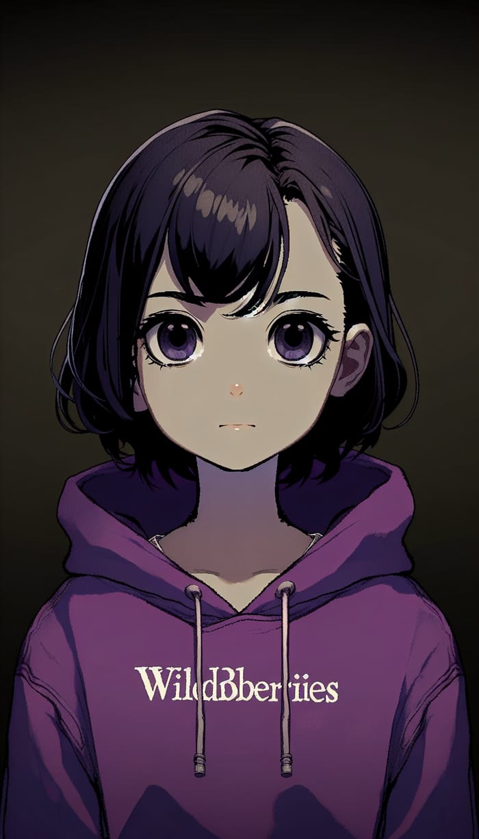 Contemplative Anime Portrait of Young Girl in WildBerries Hoodie