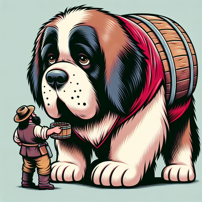 Bernese Mountain Dog with Barrel - Classic Animation Style