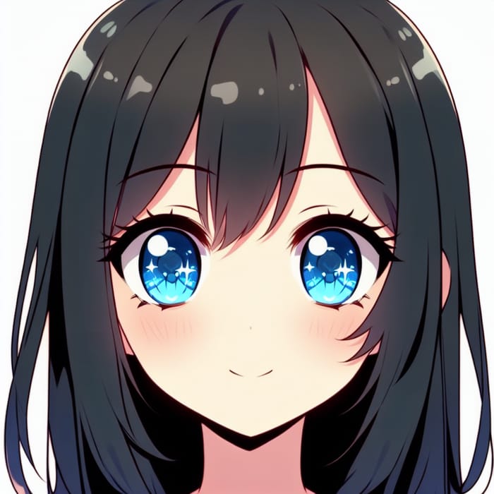 Anime Girl in Her Twenties with Blue Eyes and Black Hair