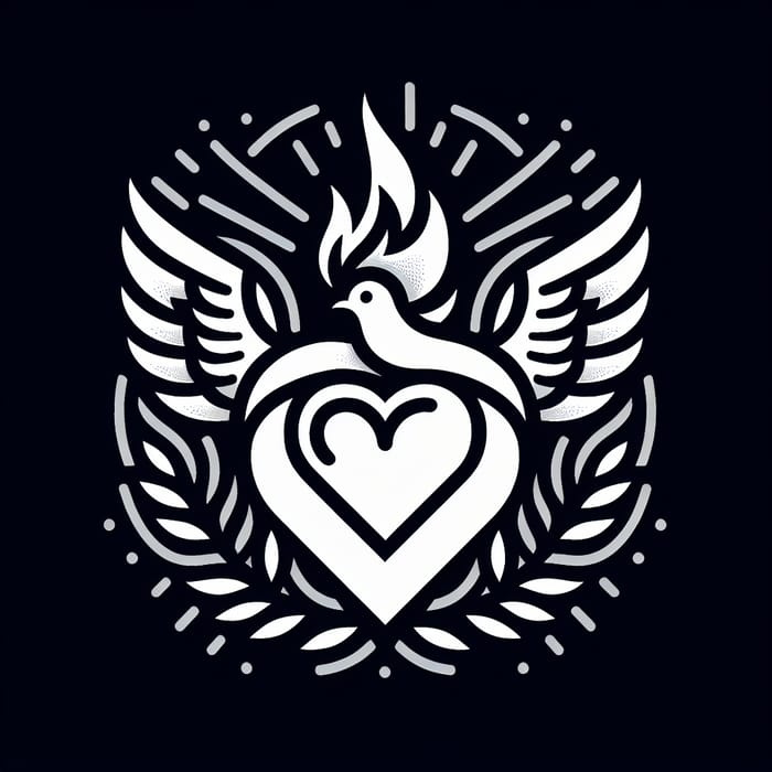 Heart & Dove On Fire Logo Design | Black & Outlined