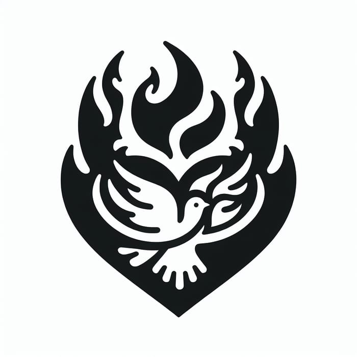 Heart & Dove in Flames Logo | Black Outline Design
