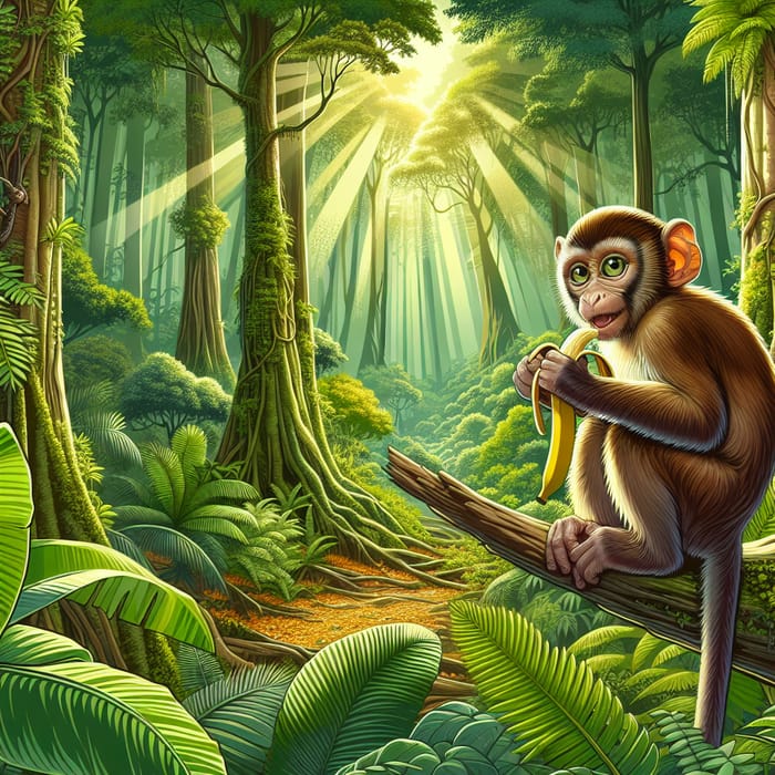 Playful Monkey in Natural Rainforest Setting