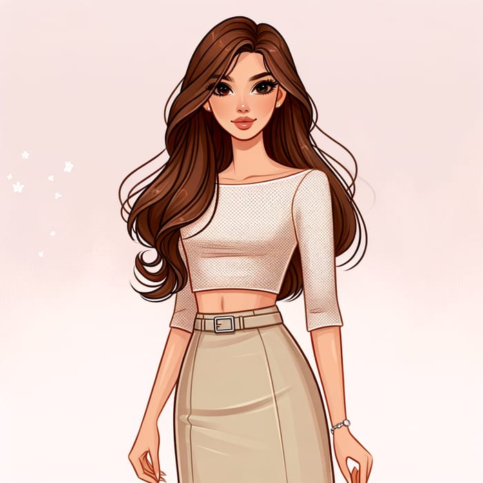 Stylish Woman with Long Brown Hair and Brown Eyes - Chic Outfit